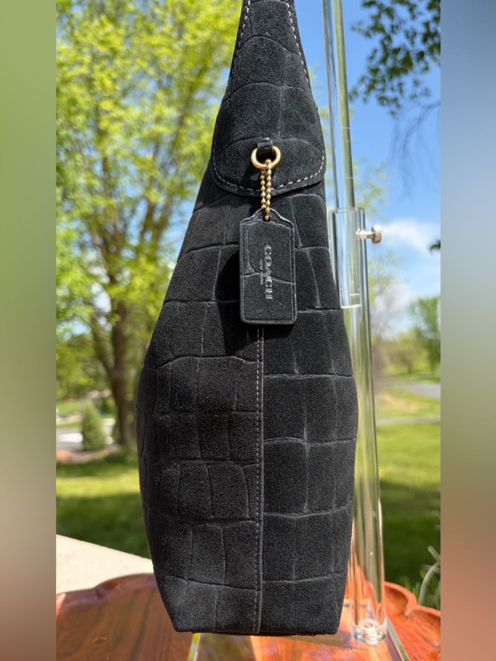 Coach Brooklyn 28 Shoulder Bag Croc Embossed Black Suede NWOT - Picture 14 of 17